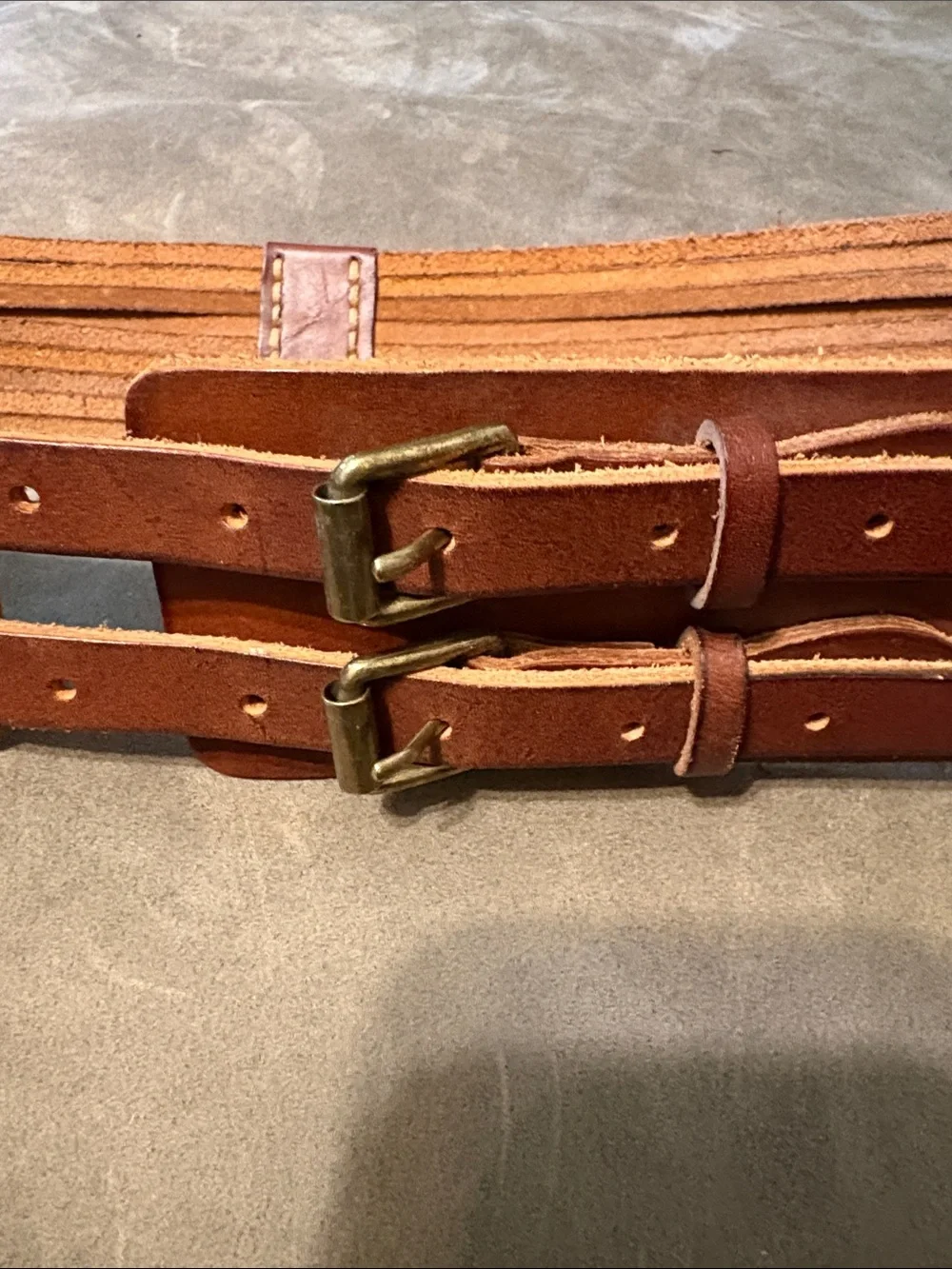 J. Crew Tan Leather Double-Buckle Waist Belt - Picture 2 of 4